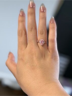 Sterling Silver Pink Teardrop Halo Ring - Elegant Women's Jewelry
